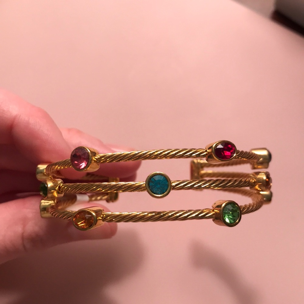 Cable Bangle Bracelet With Stones